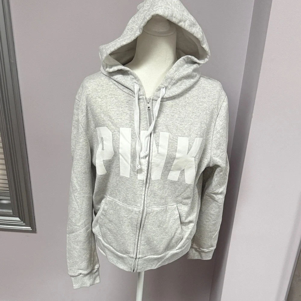 Victoria's Secret PINK Fleece Zip Up Perfect Hoodie in heather grey size XL - Picture 1 of 6